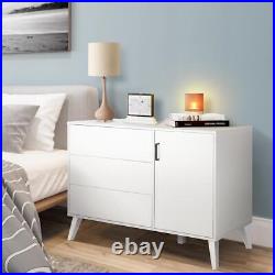 Modern White Dresser 3-Drawer Chest Wood Dresser with Door Wide Storage Space#