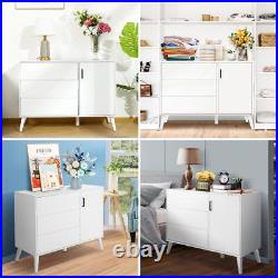 Modern White Dresser 3-Drawer Chest Wood Dresser with Door Wide Storage Space#