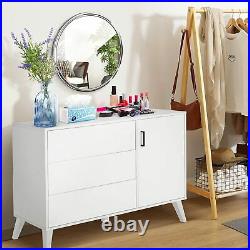 Modern White Dresser 3-Drawer Chest Wood Dresser with Door Wide Storage Space