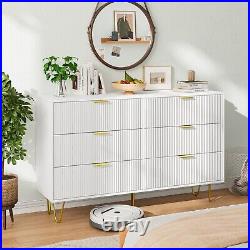 Modern white 6 Drawers for Bedroom, Wide Chest of Drawers with Gold Handles, Wood