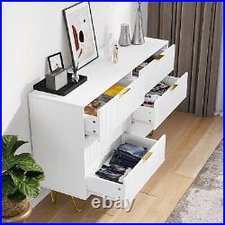 Modern white 6 Drawers for Bedroom, Wide Chest of Drawers with Gold Handles, Wood