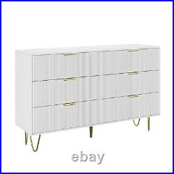 Modern white 6 Drawers for Bedroom, Wide Chest of Drawers with Gold Handles, Wood