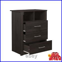 NEW 4-Tier 3-Drawers Nightstand Chest Dresser Organizer Storage Bedroom Cabinet