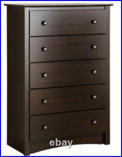 NEW Espresso Brown 5 Drawer Chest Dresser Bedroom Furniture Tall Dressers Wood