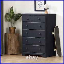 Navy Blue Wooden 5 Drawer Dresser Chest Drawers Clothes Storage Organize Bedroom