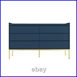 Navy Wide Chest of 6 Drawers with Gold Legs Zion