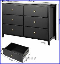 New 6 Drawers Dresser, Wood Chest of Drawers Accent Storage Cabinet @Living Room