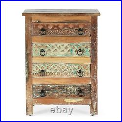 Nita Boho Handcrafted Wooden 4 Drawer Chest, Antique White