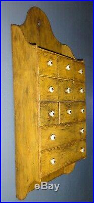 Oak 11 Drawer Spice Cabinet/Mustard Painted-Box/Cupboard/Apothecary/Chest/-AAFA