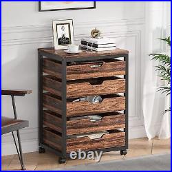 Office 5 Drawer Chest, Wood Storage Drawer Organizer Dresser Cabinet with Wheels