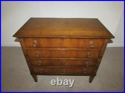 Old Colonly Burled Walnut Bachelor Chest, Four Drawer Oversize Nightstand