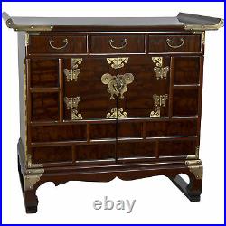 Oriental Furniture Korean Antique Style 3 Drawer End Table Chest