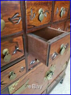 Oriental Korean 22 Drawer Medicine Chest Cabinet Apothecary Wood Brass Free Ship