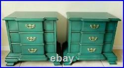 Pair Antique/Vtg GREEN & GOLD Wood Chest of Drawer Nightstand Side/End Tables