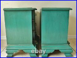 Pair Antique/Vtg GREEN & GOLD Wood Chest of Drawer Nightstand Side/End Tables
