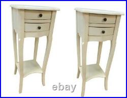 Pair Antique White 2 Drawer Bedside Chest Bedroom French Furniture Shabby Chic