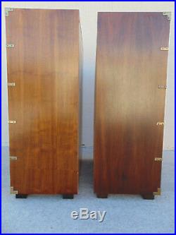 Pair Campaign Chests Dressers by Lane Six Dovetailed Drawers Feet Brass Hardware
