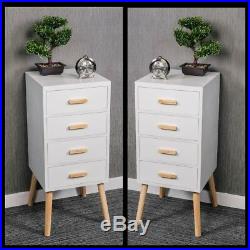 Pair Of White Bedside Cabinets Chest Side Tables Unit 4 Drawer Shabby Chic Retro