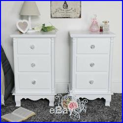 Pair of white 3 drawer bedside chest of drawers vintage French bedroom furniture