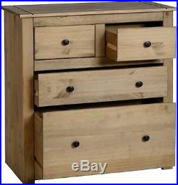 Panama 2+2 Drawer Chest in Natural Wax Solid Pine Wood Bedroom Furniture