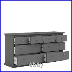 Paris Classic Chic Extra Large Wide 8 Drawer Chest of Drawers in Matt Grey