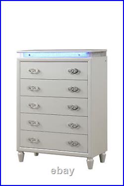 Perla 5 Drawer LED Chest Made with Wood in Milky White