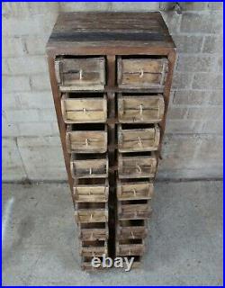Primitive Hardwood Apothecary Cabinet Hardware Chest File Tool Drawer Pharmacy