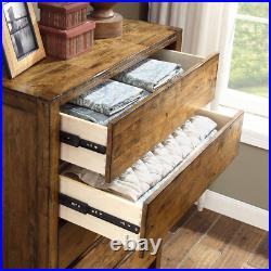 RUSTIC WOOD DRESSER CHEST Vertical 5-Drawer Brown Farmhouse Finish
