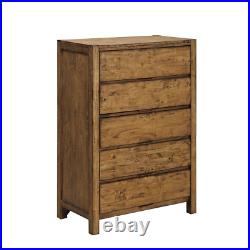 RUSTIC WOOD DRESSER CHEST Vertical 5-Drawer Brown Farmhouse Finish