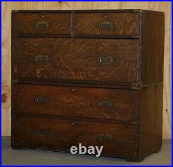 Rare Distressed Circa 1880 English Oak Military Campaign Used Chest Of Drawers