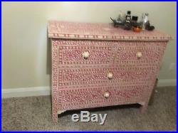 Rare Pink and Cream Bone Inlay Dresser / Chest of Drawers