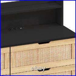 Rattan Dresser 6 Drawers Chest of Drawer Cabinet Organizer Cupboard with LED Light