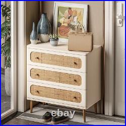Rattan Dresser Chest of 3 Drawers Wooden Storage Cabinet Sideboard Farmhouse