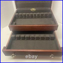 Reed & Barton Handcrafted Wood Silverware Flatware Storage Chest Box 2 Drawer