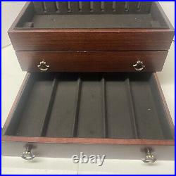 Reed & Barton Handcrafted Wood Silverware Flatware Storage Chest Box 2 Drawer
