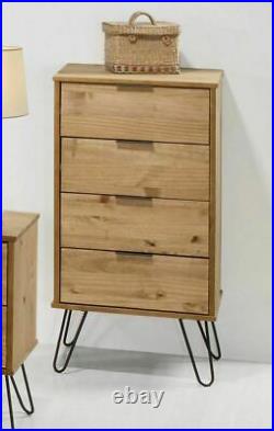 Retro Augusta Solid Waxed Pine 4 Drawer Tall Narrow Chest of Drawers Tallboy