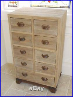 Retro Wooden 9 Drawer Chest Fir Wood Cabinet Vintage Storage Side Unit Table New