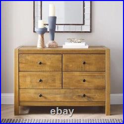 Rustic 5 Drawer Dresser Chest of Drawers Bedroom Storage Solid Wood Oak Brown