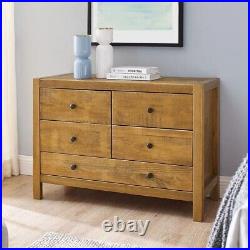 Rustic 5 Drawer Dresser Chest of Drawers Bedroom Storage Solid Wood Oak Brown