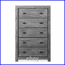 Rustic 5 Drawer Dresser Tall Chest of Drawers Storage Bedroom Solid Wood Grey