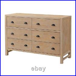 Rustic 6 Drawer Double Dresser Wide Chest Drawers Bedroom Solid Wood Driftwood