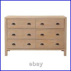 Rustic 6 Drawer Double Dresser Wide Chest Drawers Bedroom Solid Wood Driftwood