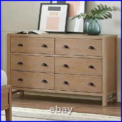 Rustic 6 Drawer Double Dresser Wide Chest Drawers Bedroom Solid Wood Driftwood