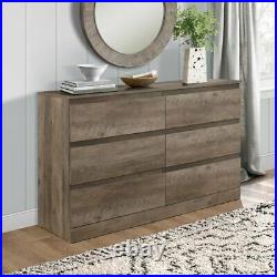 Rustic Brown Gray Wooden 6 Drawer Dresser Chest Drawers Clothes Storage Cabinet