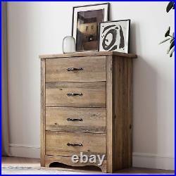 Rustic Brown Wooden 4 Drawer Dresser Chest Drawers Clothes Storage Cabinet Home