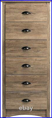 Rustic Brown Wooden 6 Drawer Tall Dresser Chest Drawers Clothes Storage Cabinet