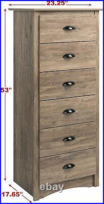 Rustic Brown Wooden 6 Drawer Tall Dresser Chest Drawers Clothes Storage Cabinet