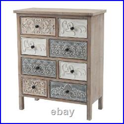 Rustic Carved Wood 8-Drawer Chest End Table