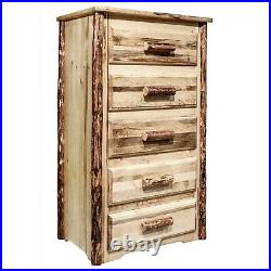 Rustic Log 5 Drawer Dresser Amish Made Solid Wood Chest of Drawers Varnished