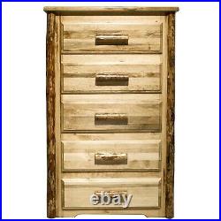 Rustic Log 5 Drawer Dresser Amish Made Solid Wood Chest of Drawers Varnished